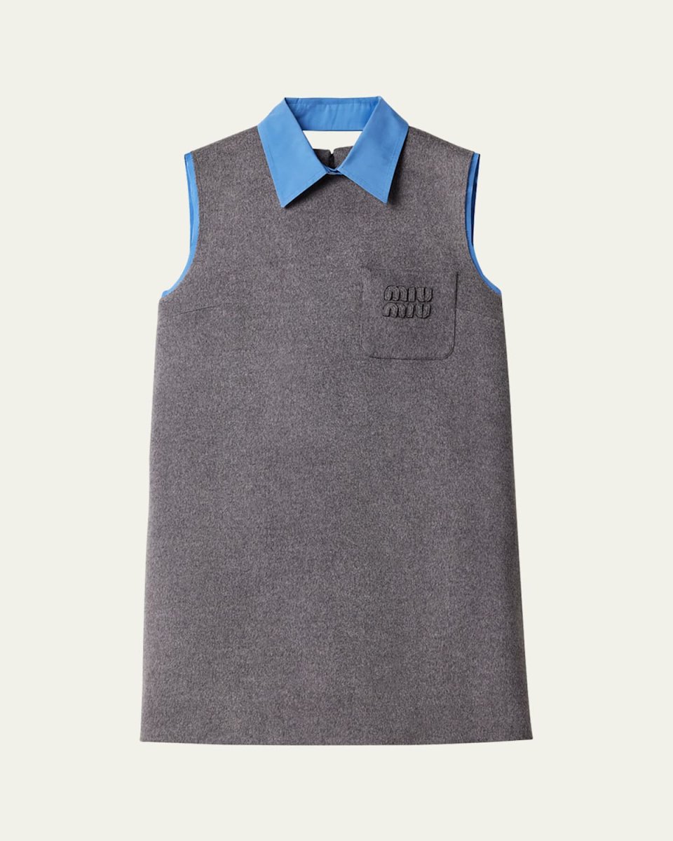 Contrast-Collar Sleeveless Mini Dress